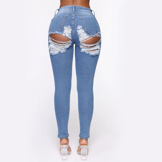 European and American wish Amazon hot selling stretch skinny ripped jeans