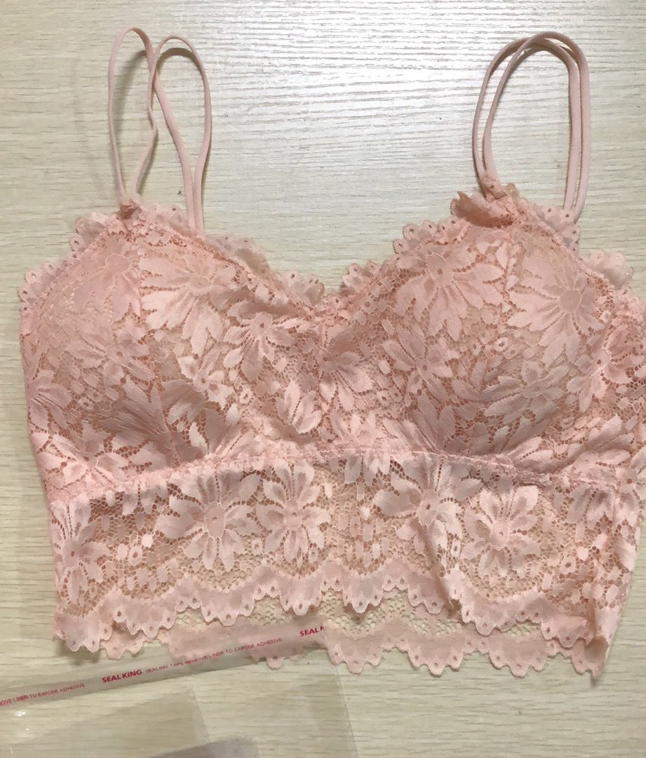 Sexy lace underwear beautiful vest-style bra with fat thin chest pad, big breasts and small camisole girl