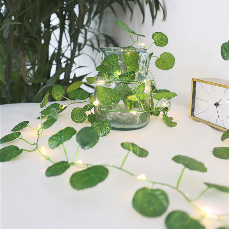 led rattan lights room decoration maple green rattan copper wire lights eucalyptus vine Christmas lights battery box light string