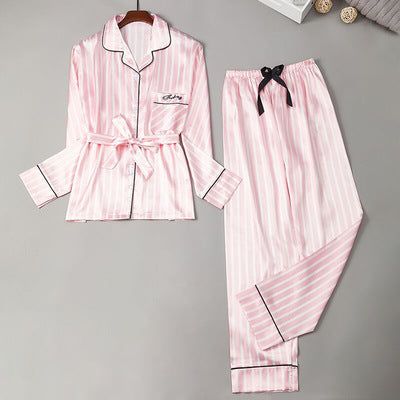 Hot style Korean imitation silk strawberry seven-piece pajamas women's long-sleeved sweet silk home service suit