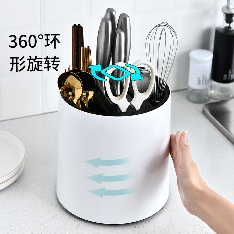 Multifunctional kitchen knife rack rotatable storage rack kitchen storage cylinder creative knife and fork chopsticks cage