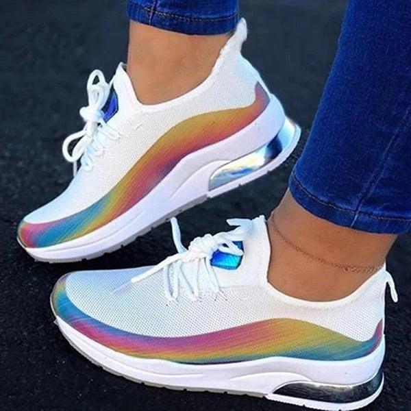 Rainbow shoes women's new flying woven lace-up casual shoes