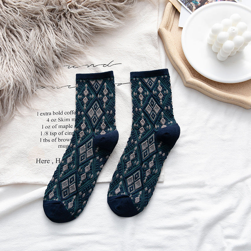 New women's socks retro printed dark flower ladies tube socks college style fashion cotton socks