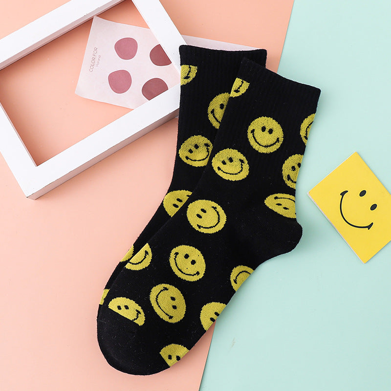 Smiley socks female ins wind tube socks autumn and winter new style cotton sports college fashion socks ladies stockings