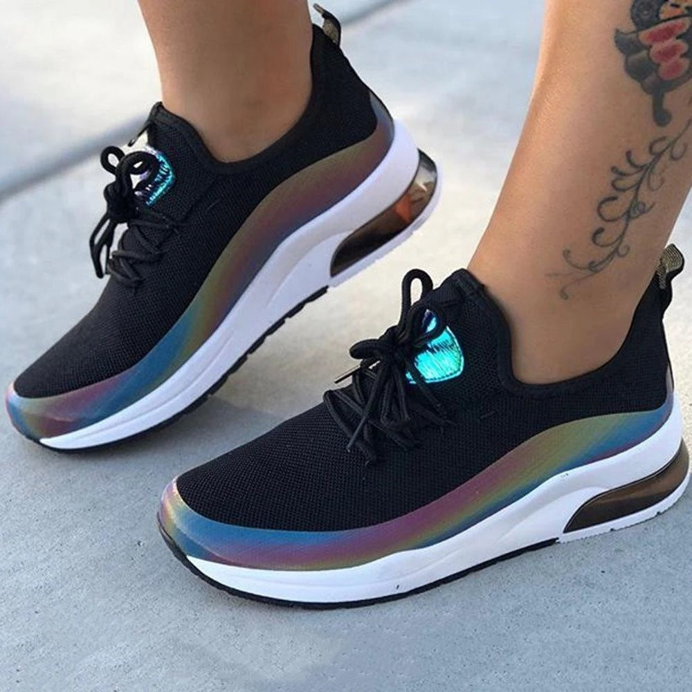 Rainbow shoes women's new flying woven lace-up casual shoes