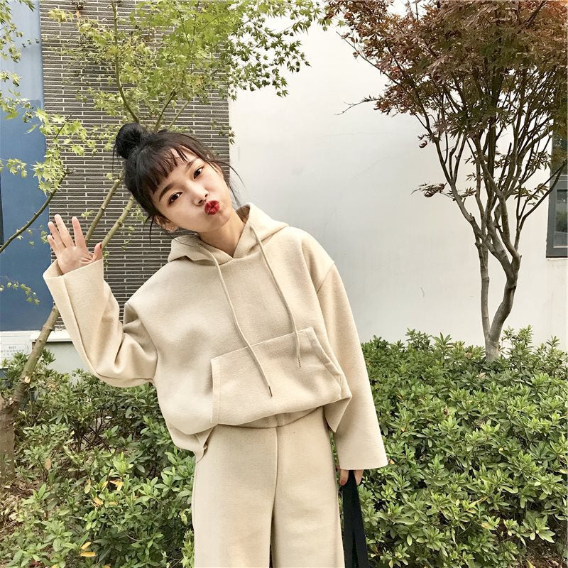 Korean women's casual fashion wide-leg pants suit women's two-piece student loose sweater