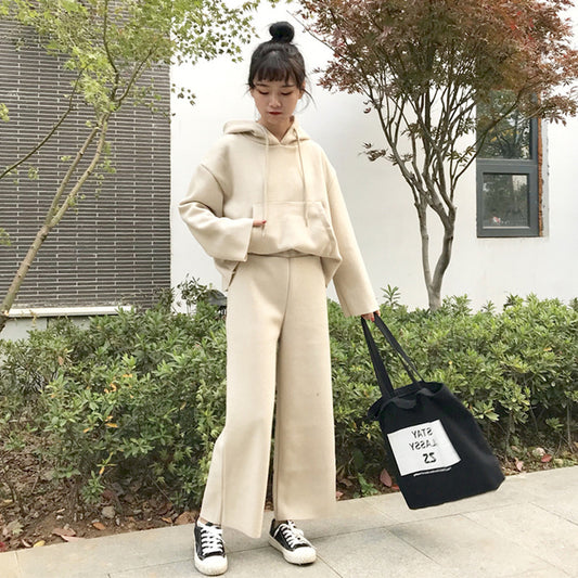 Korean women's casual fashion wide-leg pants suit women's two-piece student loose sweater