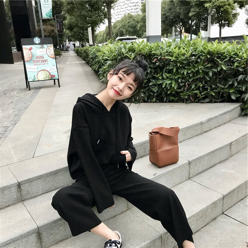 Korean women's casual fashion wide-leg pants suit women's two-piece student loose sweater