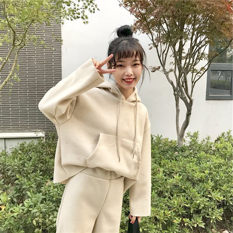 Korean women's casual fashion wide-leg pants suit women's two-piece student loose sweater