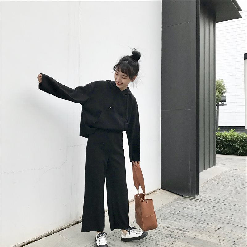 Korean women's casual fashion wide-leg pants suit women's two-piece student loose sweater