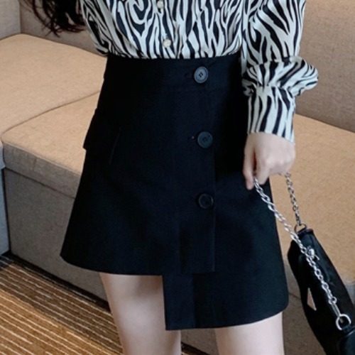 Net red fried street suit female Hong Kong flavor chic lapel loose zebra pattern long sleeve shirt high waist irregular skirt