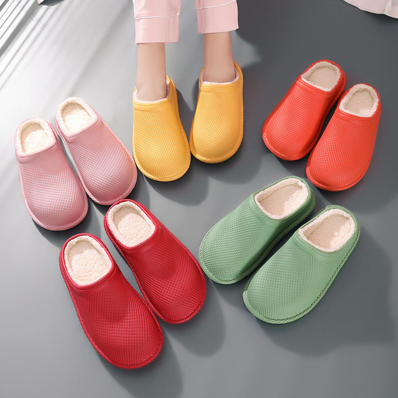 European and American non-slip solid color shallow mouth Baotou parent-child cotton slippers warm bedroom household home shoes