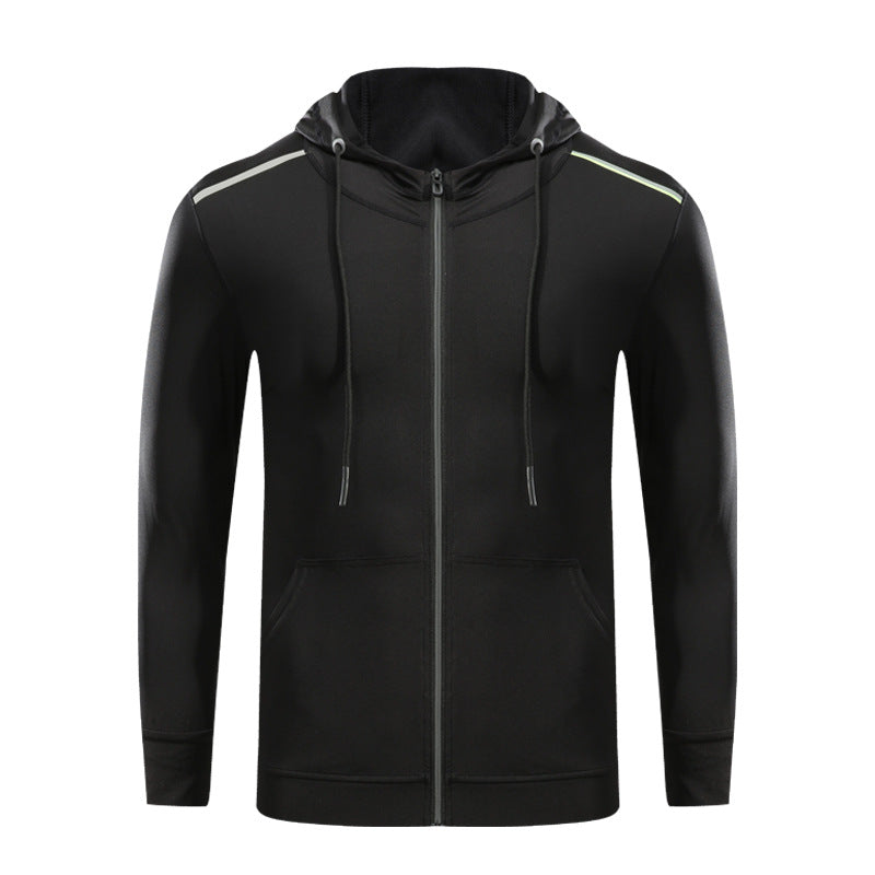 New men's zipper hooded jacket fitness trainer sportswear stretch fitness clothing