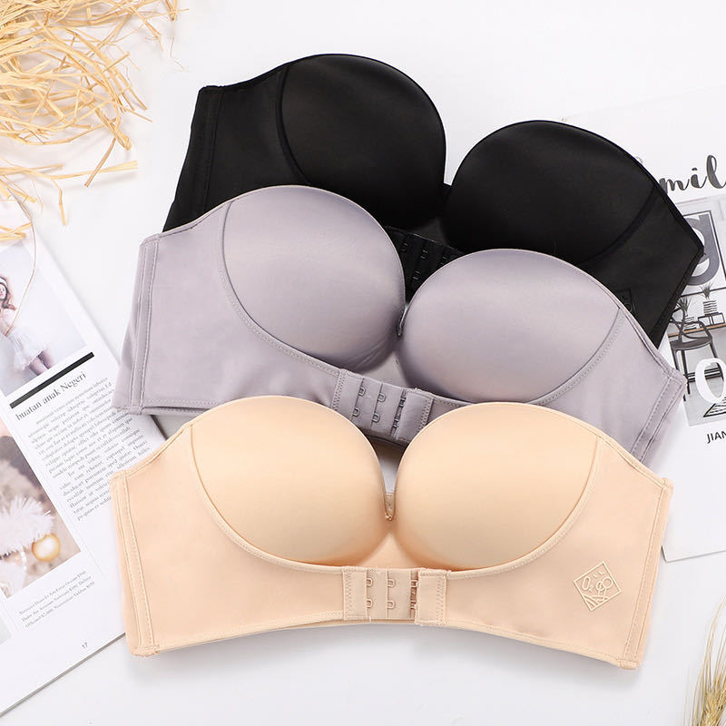 QQ sugar underwear summer strapless beauty shoulder non-slip anti-glare one-piece bra gathered strapless bra bra