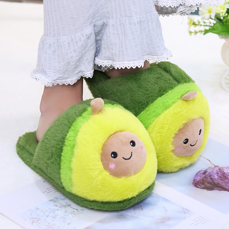 Cute avocado Baotou plush cotton slippers fruit indoor cotton shoes non-slip floor drag