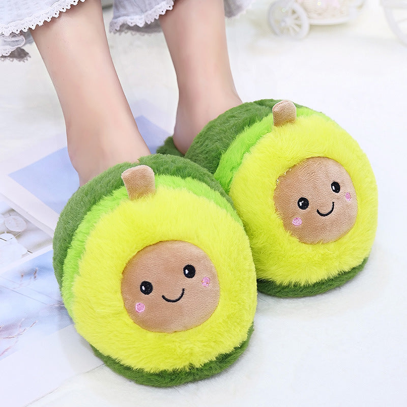 Cute avocado Baotou plush cotton slippers fruit indoor cotton shoes non-slip floor drag