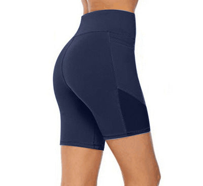 Pure color pocket yoga pants Cross-border high-waist quick-drying yoga shorts