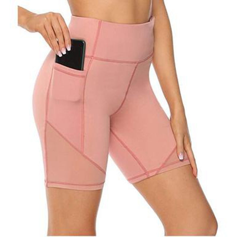 Pure color pocket yoga pants Cross-border high-waist quick-drying yoga shorts