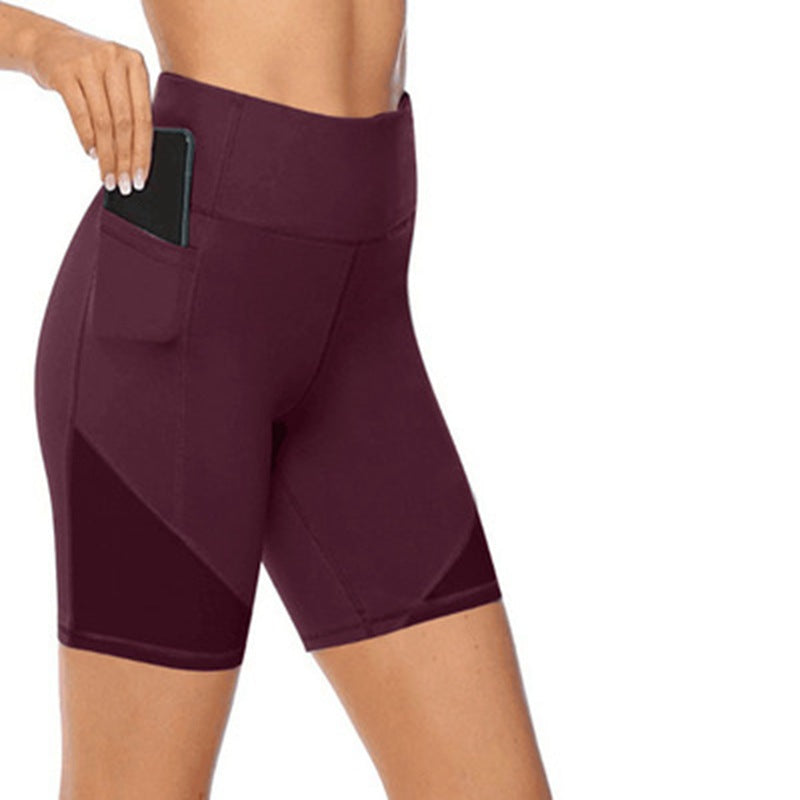 Pure color pocket yoga pants Cross-border high-waist quick-drying yoga shorts