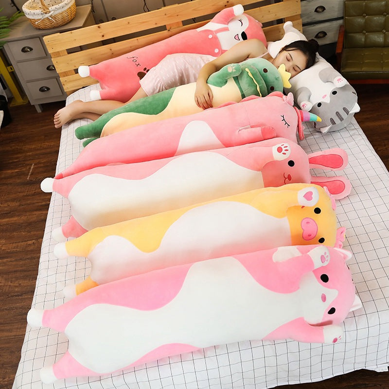 New cartoon long striped dinosaur plush toy pillow unicorn sleeping pillow girl holiday gift