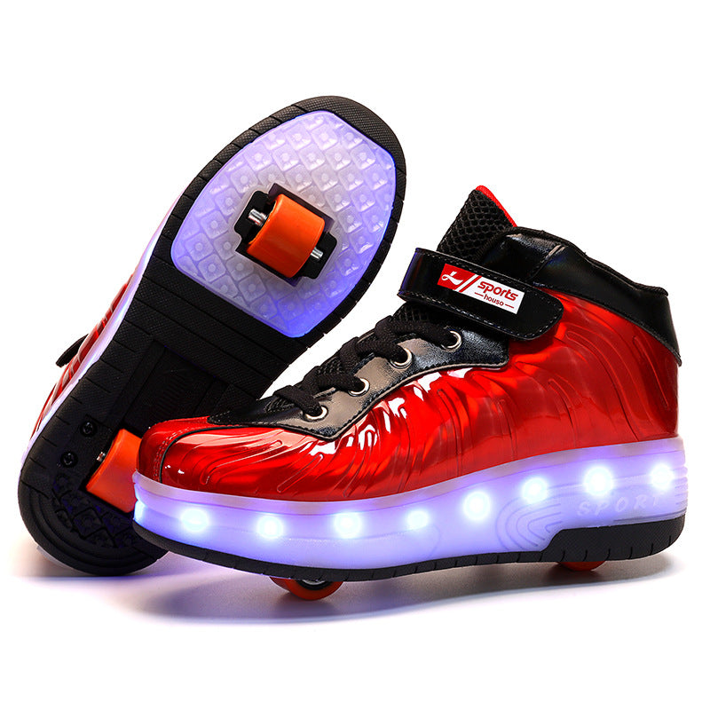 Cross-border double-wheel led Heelys flying woven wheel shoes