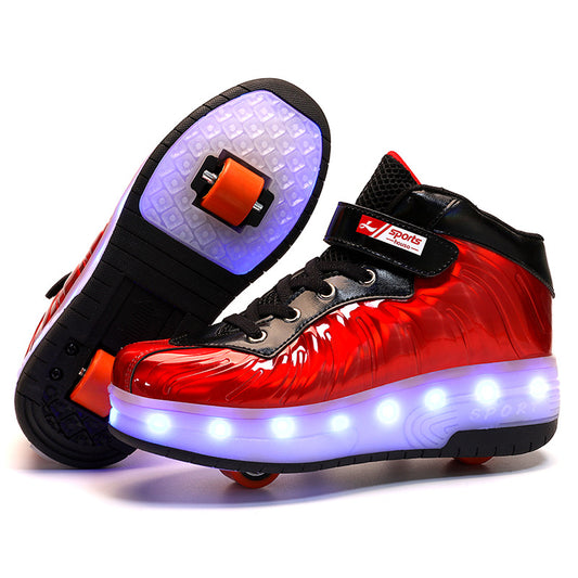 Cross-border double-wheel led Heelys flying woven wheel shoes