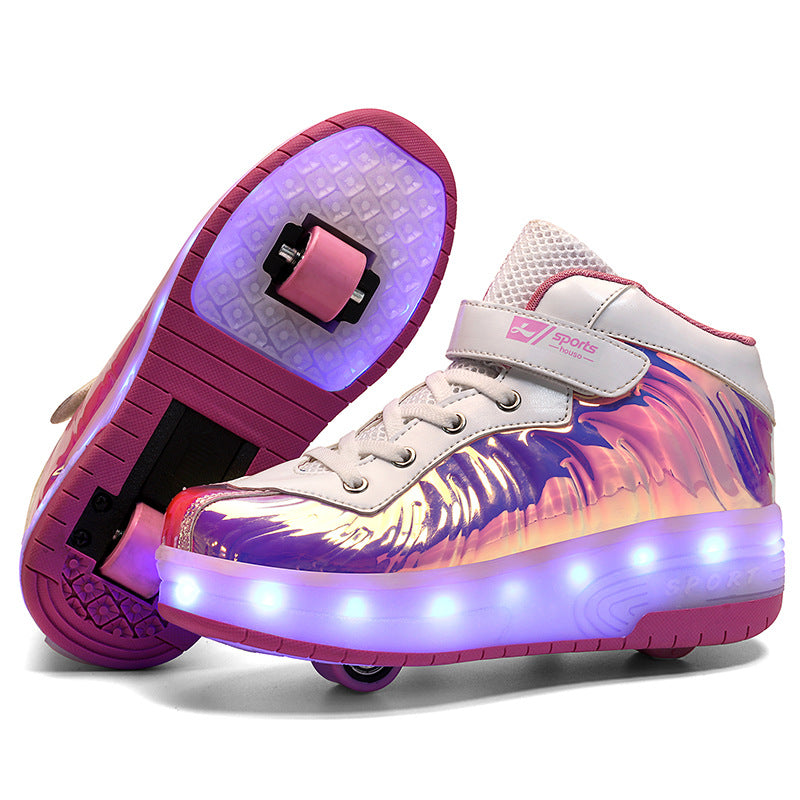 Cross-border double-wheel led Heelys flying woven wheel shoes