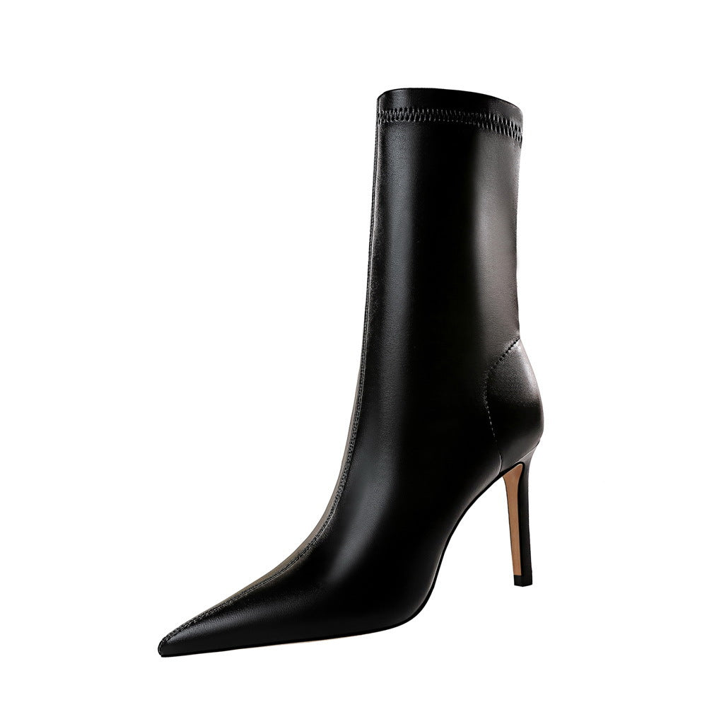 Fashion simple stiletto high heel pointed toe sexy show thin boots female thin boots