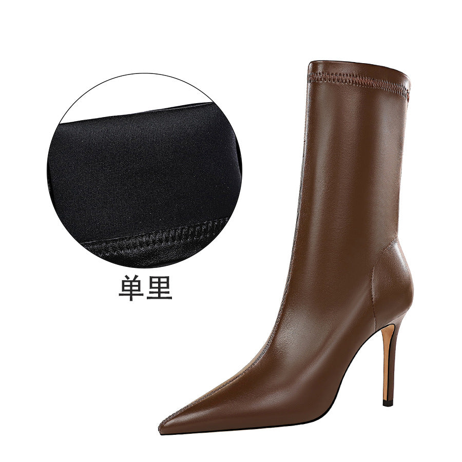 Fashion simple stiletto high heel pointed toe sexy show thin boots female thin boots