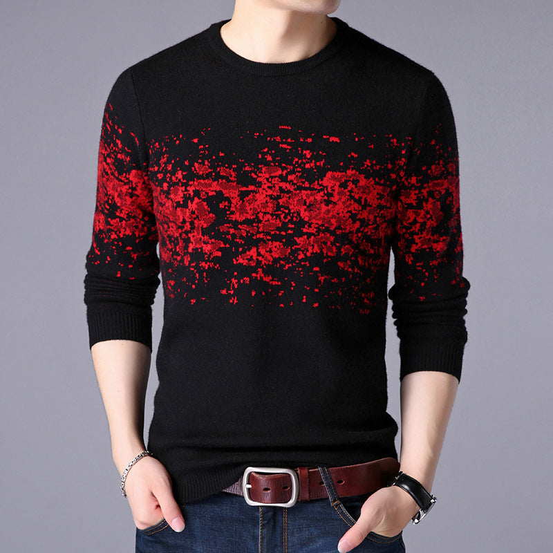 European and American round neck jacquard sweater men's casual all-match bottoming shirt