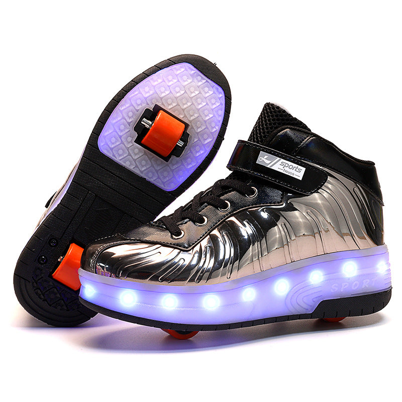 Cross-border double-wheel led Heelys flying woven wheel shoes