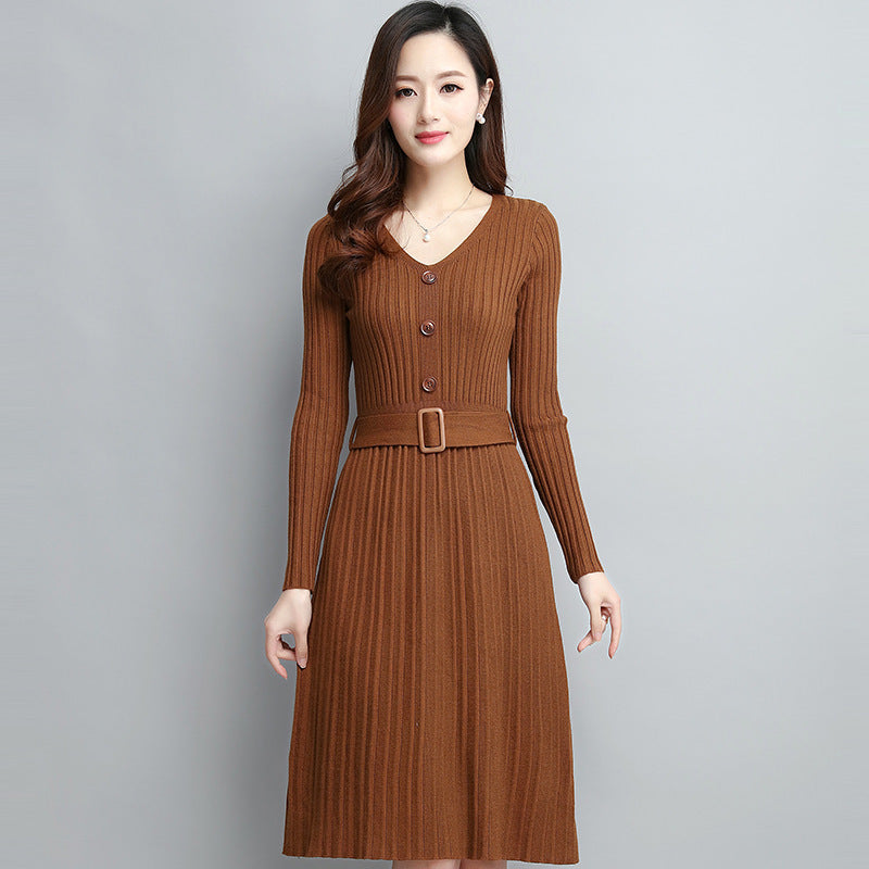 Korean mid-length slim knit sweater skirt all-match bottoming shirt