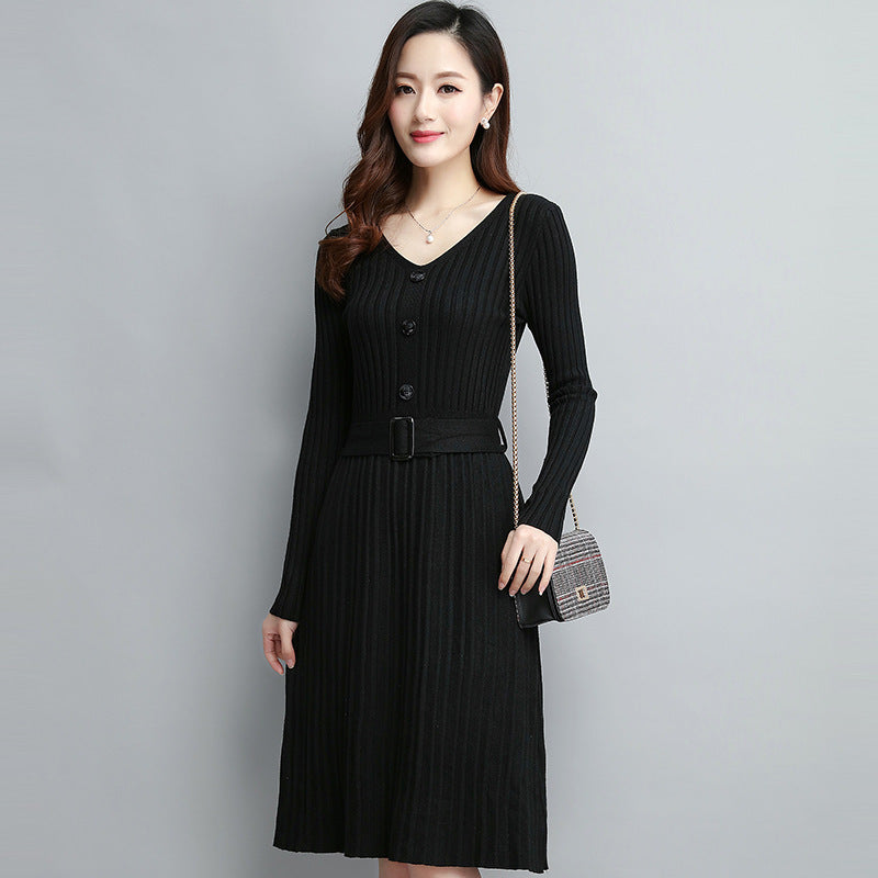 Korean mid-length slim knit sweater skirt all-match bottoming shirt