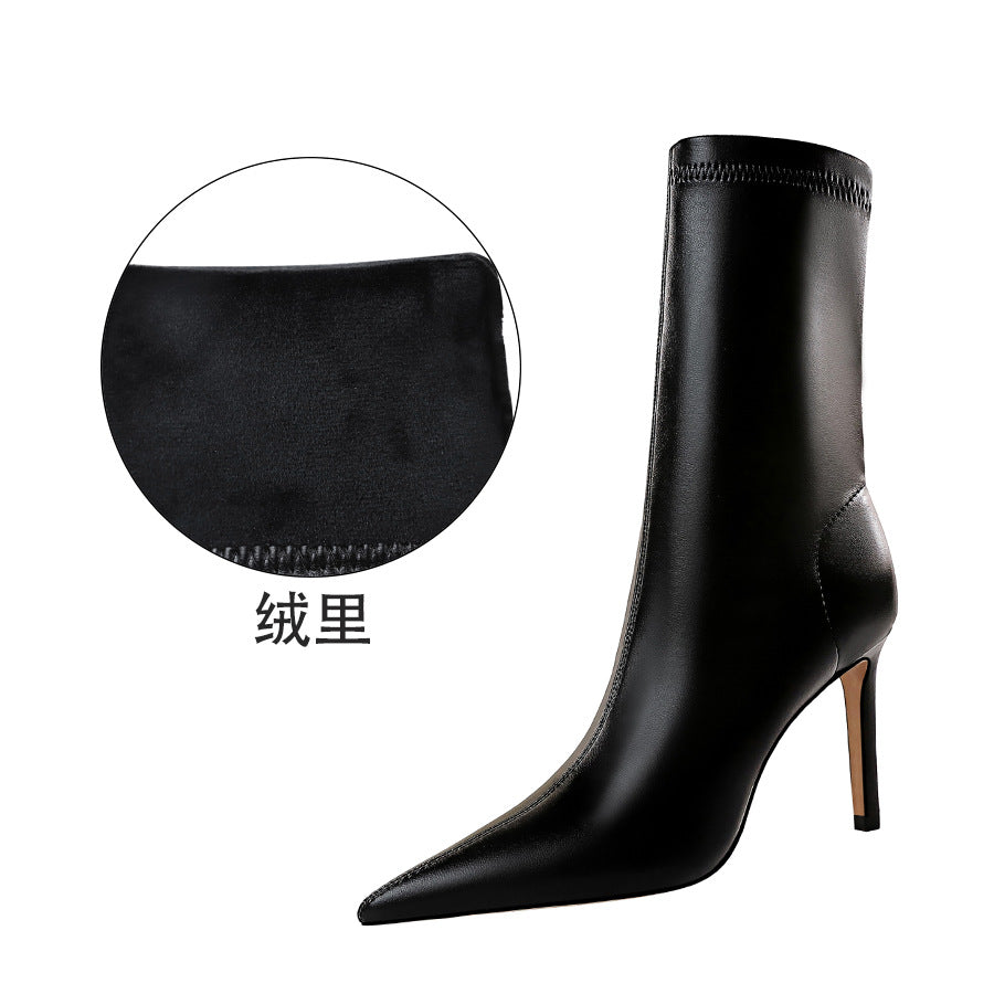 Fashion simple stiletto high heel pointed toe sexy show thin boots female thin boots