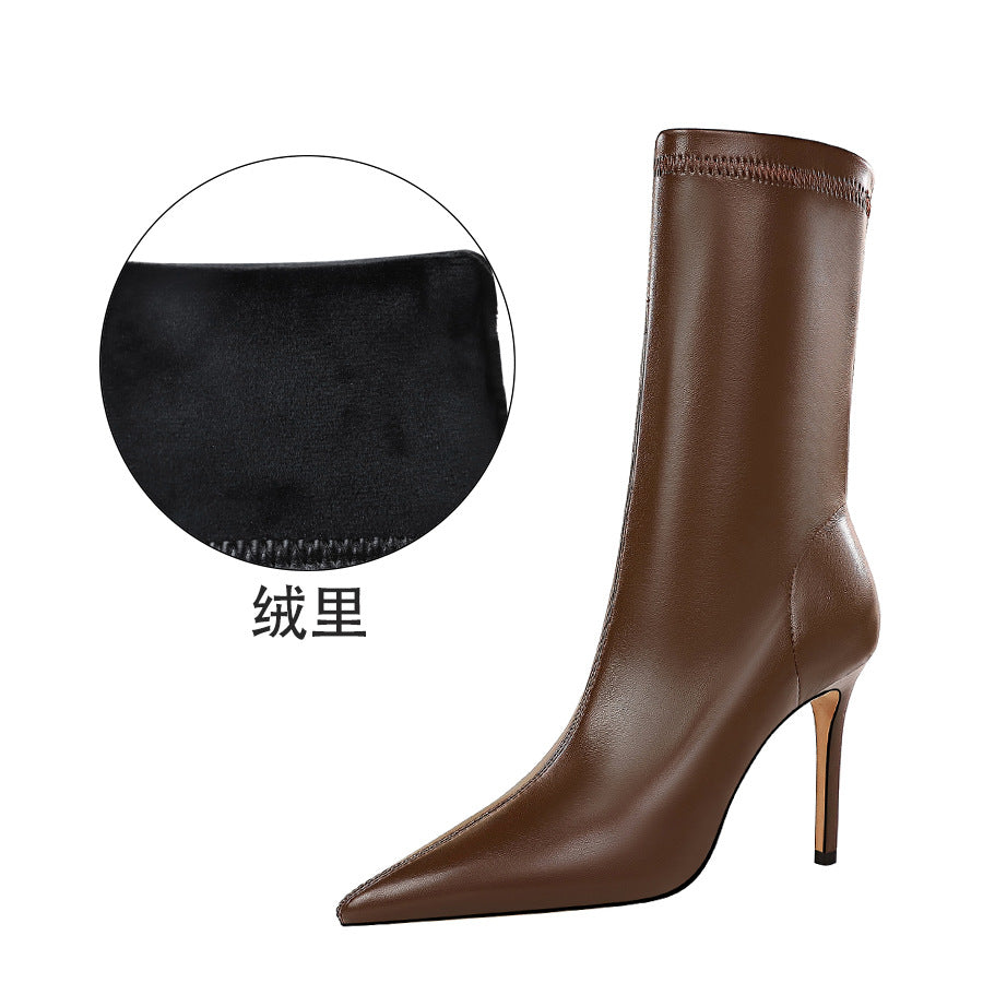 Fashion simple stiletto high heel pointed toe sexy show thin boots female thin boots