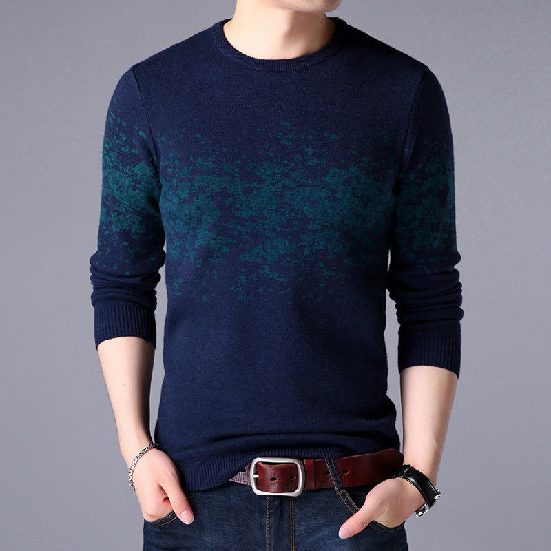 European and American round neck jacquard sweater men's casual all-match bottoming shirt