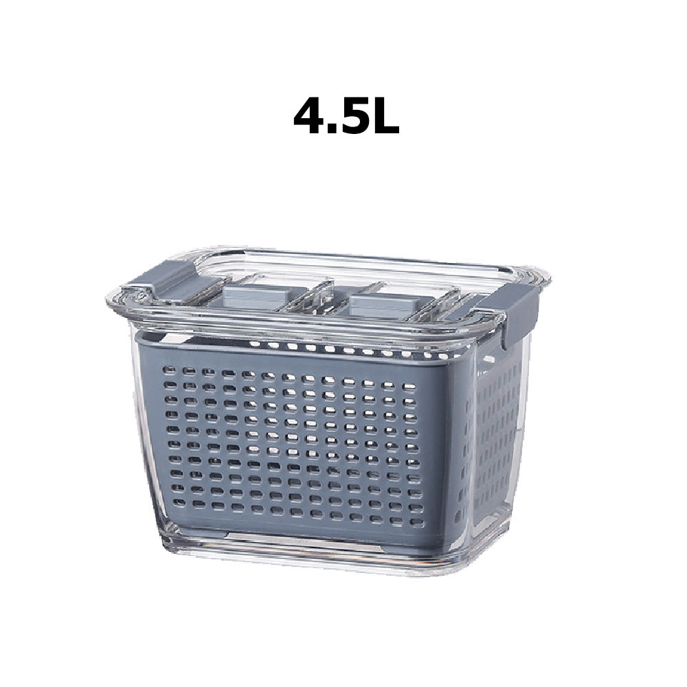 Plastic fruit and vegetable washing drain basket, kitchen refrigerator, sealed fruit and vegetable storage box