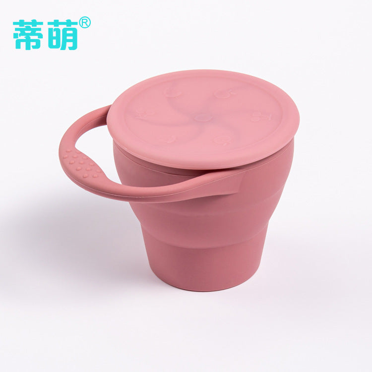 Dimeng baby food supplement silicone fun foldable snack cup food storage with handle cup lid petal opening