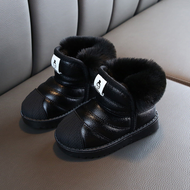 Children's snow boots new fur boys and girls short boots cotton shoes waterproof non-slip warm shoes