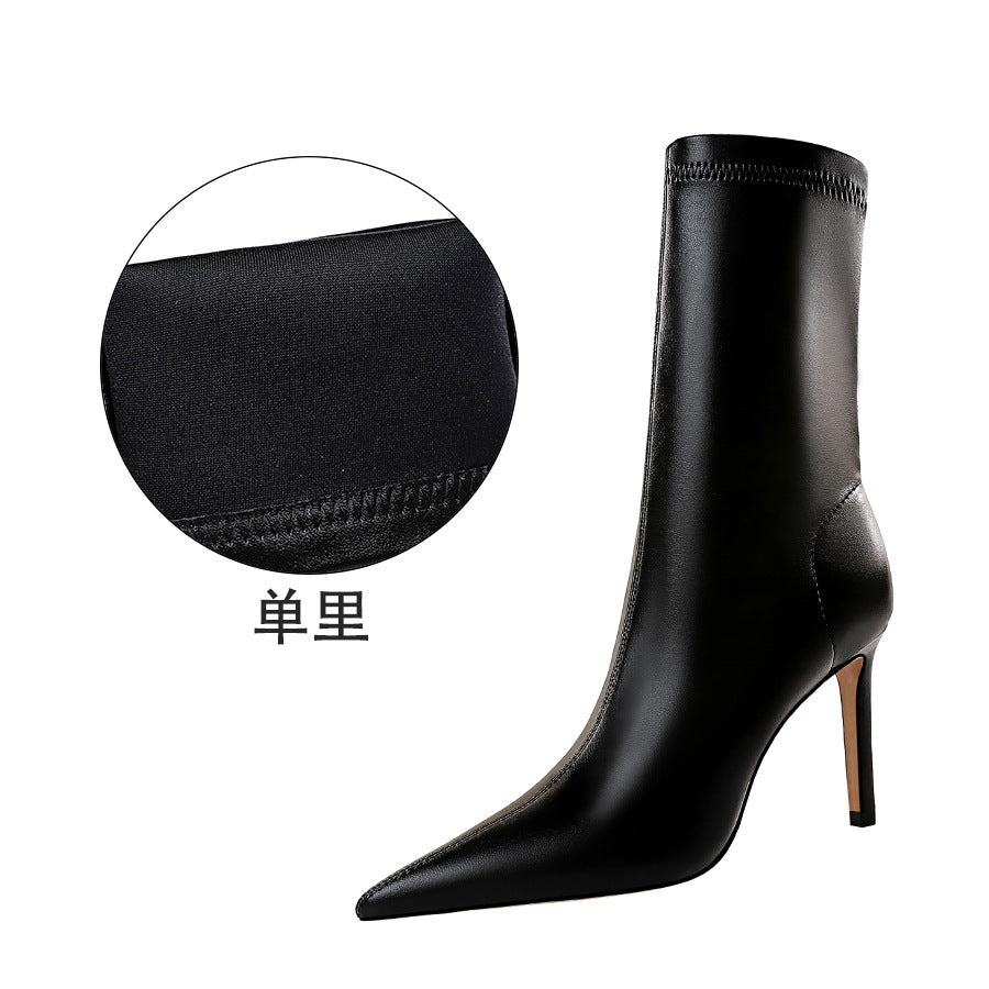 Fashion simple stiletto high heel pointed toe sexy show thin boots female thin boots