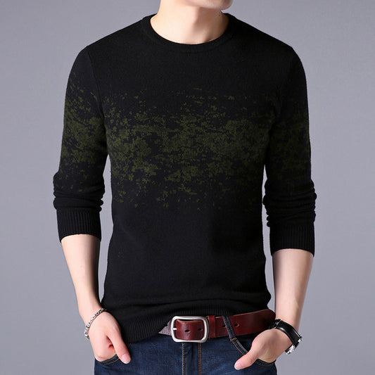 European and American round neck jacquard sweater men's casual all-match bottoming shirt