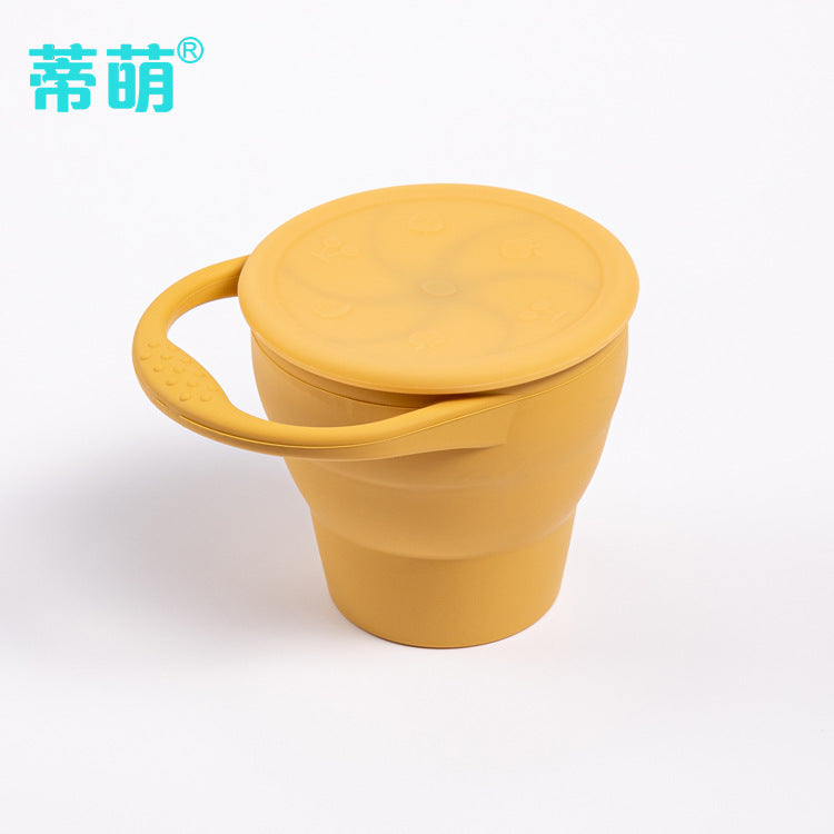 Dimeng baby food supplement silicone fun foldable snack cup food storage with handle cup lid petal opening