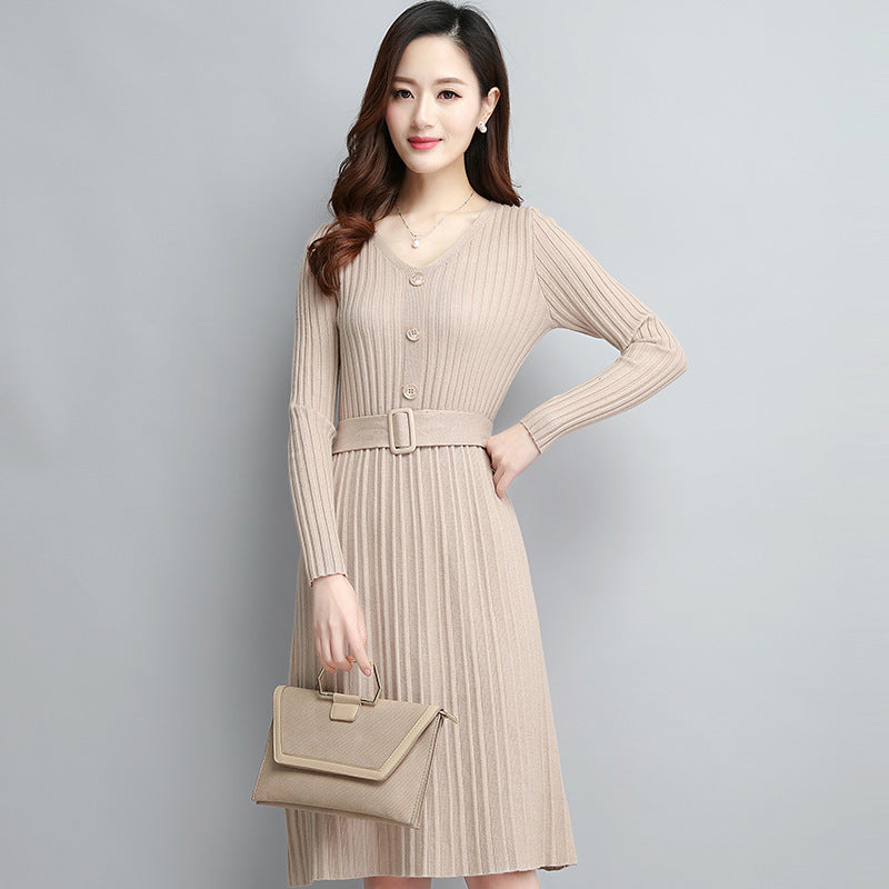 Korean mid-length slim knit sweater skirt all-match bottoming shirt