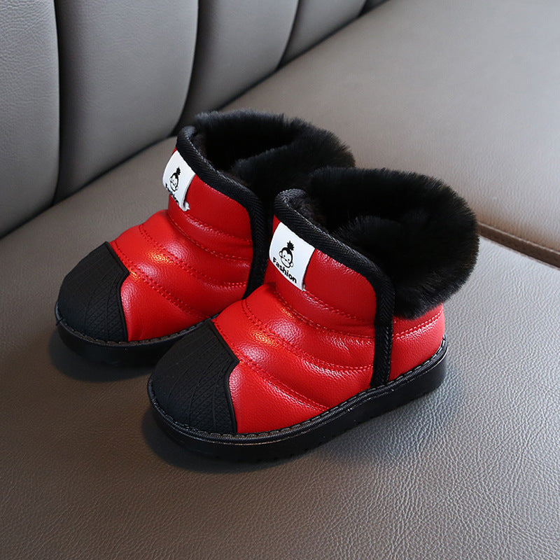 Children's snow boots new fur boys and girls short boots cotton shoes waterproof non-slip warm shoes