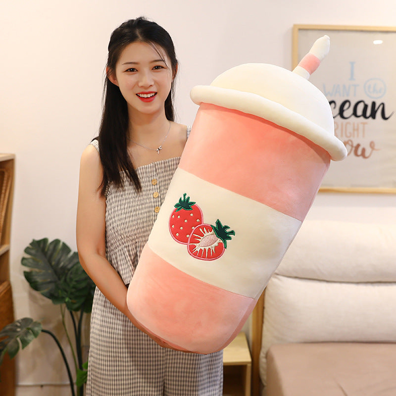 Cute creative pearl milk tea pillow girls bed sleeping doll super soft net red doll doll plush toy