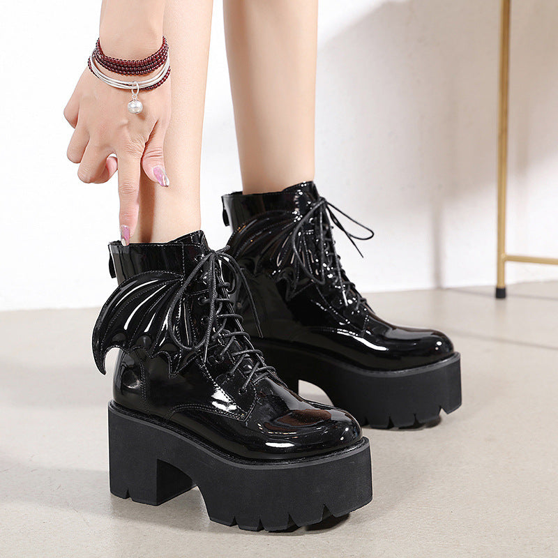 Martin boots British style high-heeled ankle boots handsome student lace up locomotive single boots patent leather brogue boots