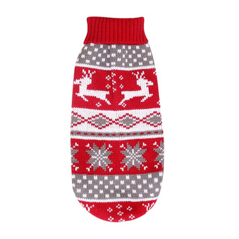 Christmas Reindeer Maple Snowflake Festive Pet Clothes Turtleneck Knit Sweater Dog Cat Costume