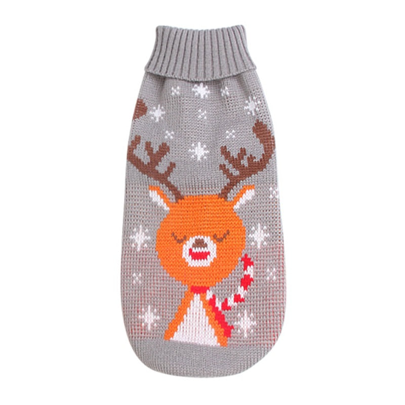 Christmas Reindeer Maple Snowflake Festive Pet Clothes Turtleneck Knit Sweater Dog Cat Costume