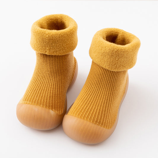 Thick snow socks shoes New children's non-slip rubber-soled toddler shoes and socks Solid color warm baby floor socks