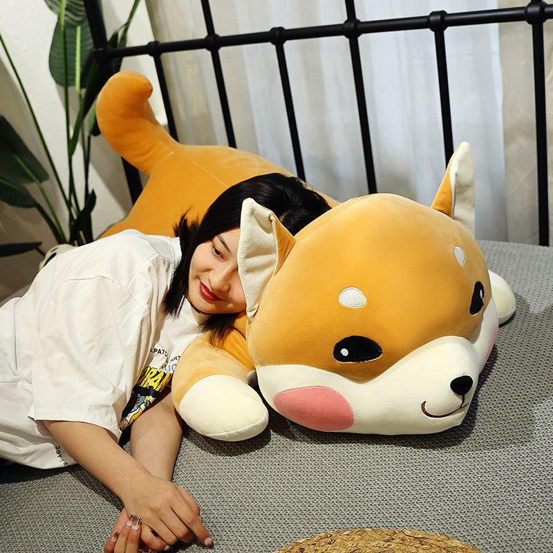 New style sleep with legs clamp big pillow lying Shiba Inu doll plush toy children rag doll creative cartoon toy